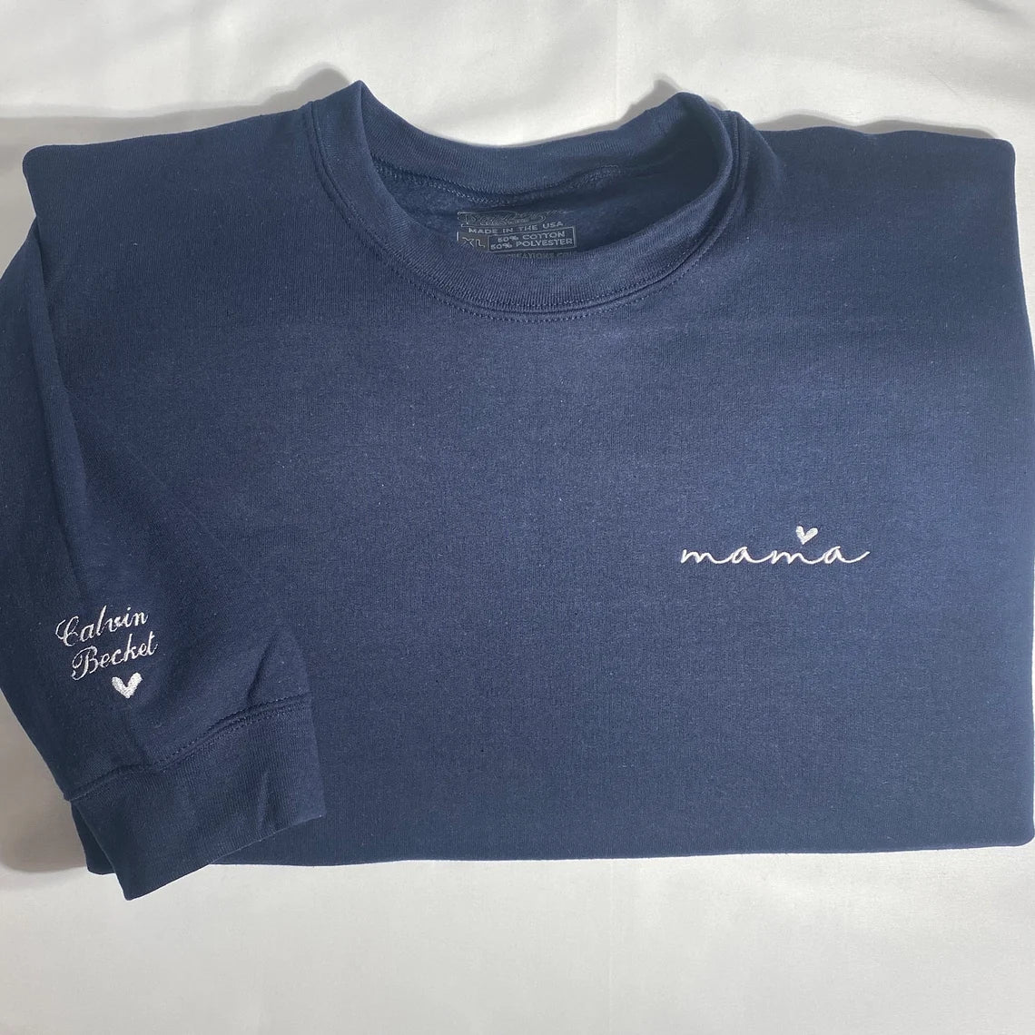 Mama Heart Embroidered Sweatshirt with Sleeve Embroidery