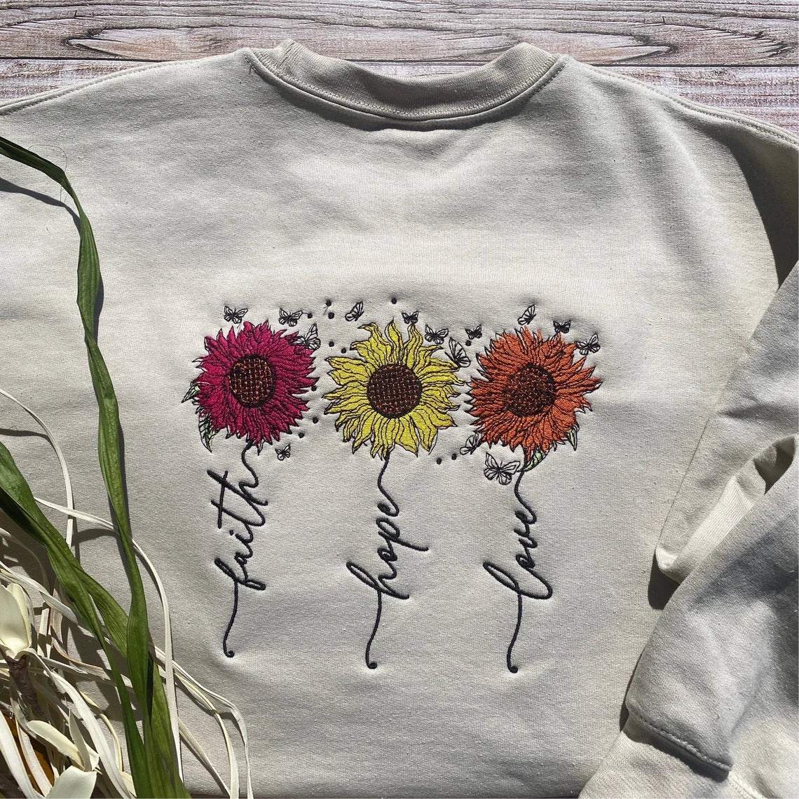 Faith Hope Love Sunflowers Custom Embroidered Sweatshirt