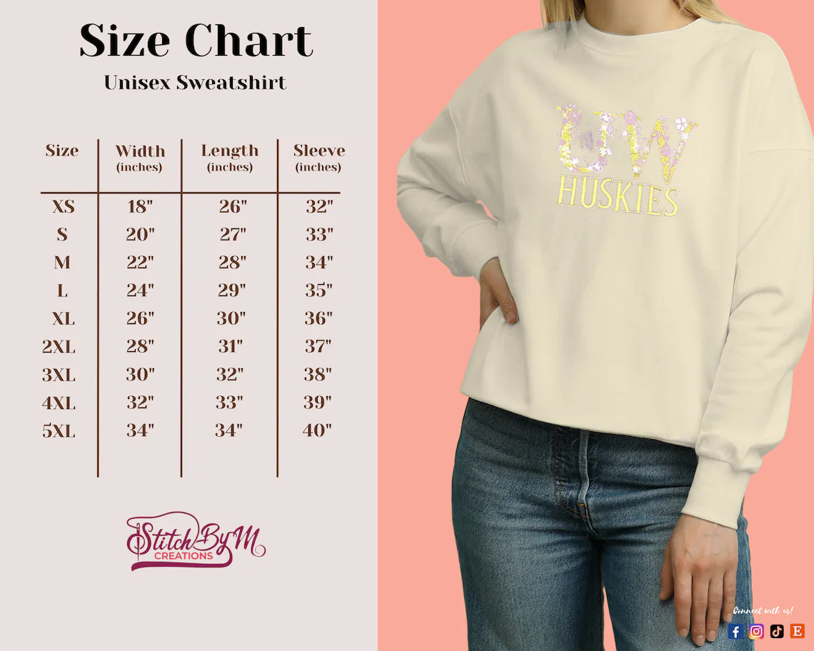 Custom College Floral Embroidered Sweatshirt, Crewneck University Sweatshirt
