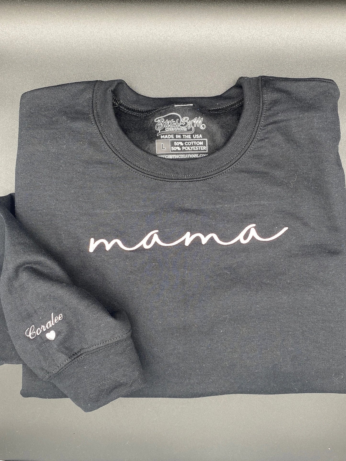 Mama Embroidered Sweatshirt, Custom Mama Shirt With Names, Heart On Sleeve