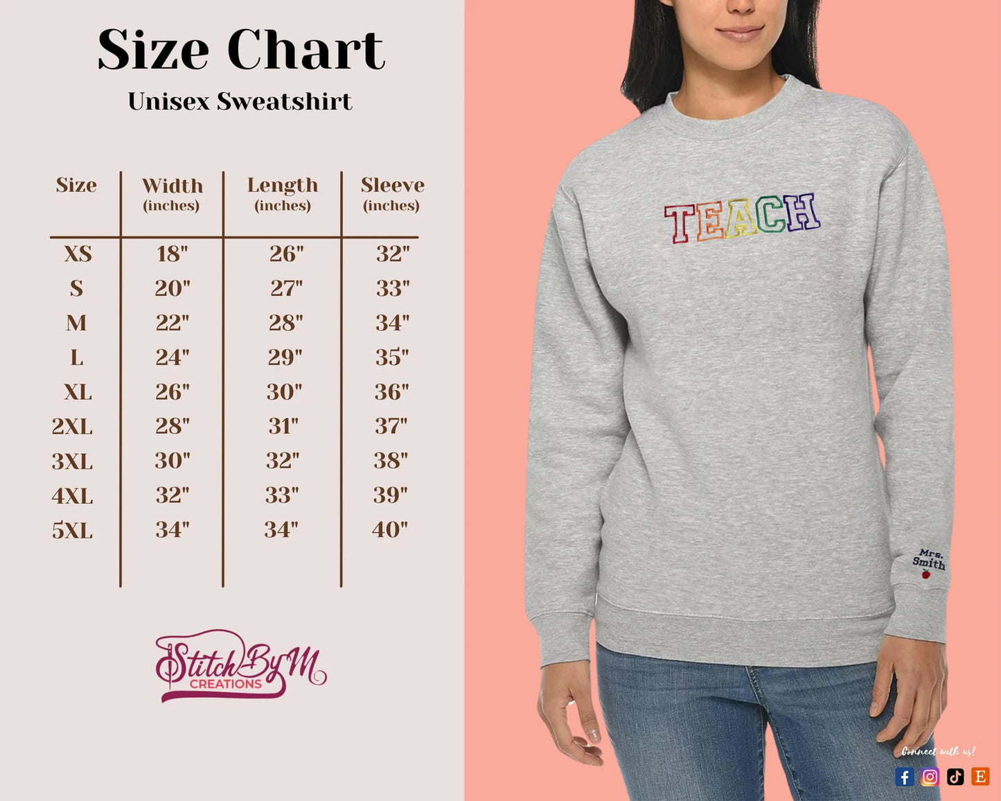 Teach Embroidered Sweatshirt, Embroidered Teacher Crewneck, Gift for Teacher