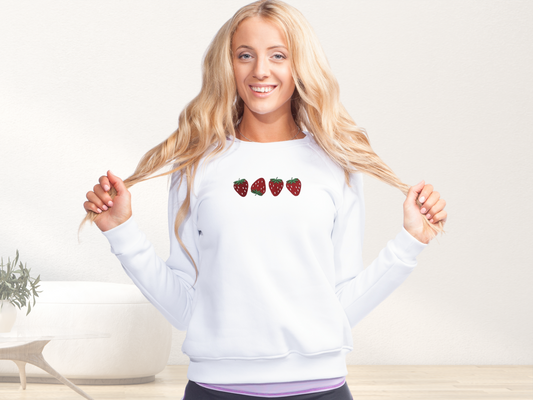 Embroidered Strawberry Sweatshirt, Custom Embroidered Sweatshirt