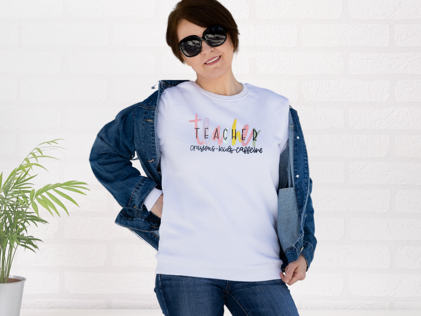 Teacher Crayons Kids Caffeine Embroidered Sweatshirt