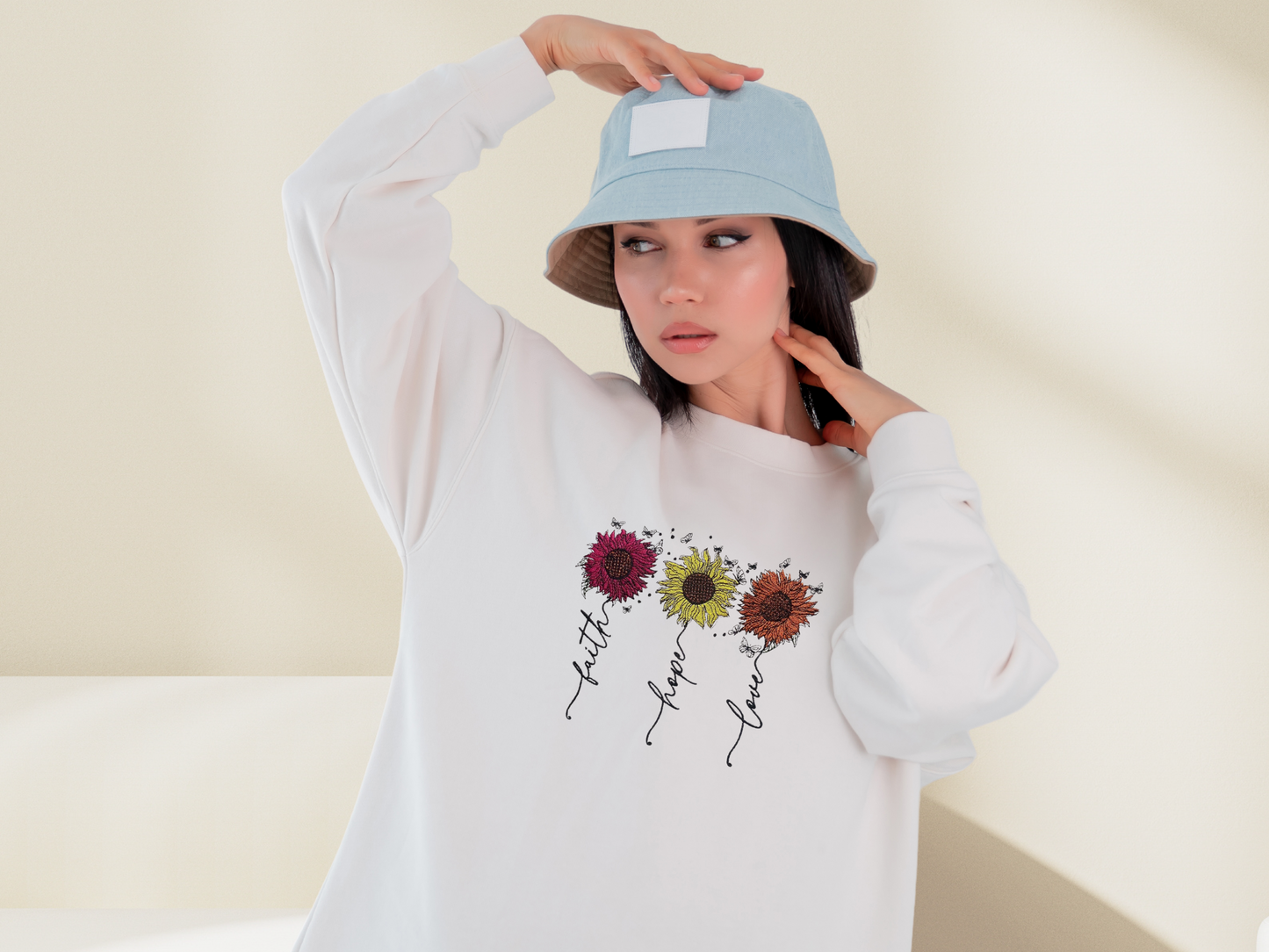 Faith Hope Love Sunflowers Custom Embroidered Sweatshirt