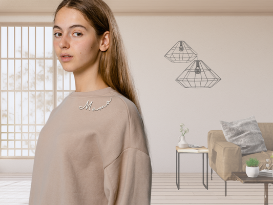 Mama Collar Sleeve Embroidered Sweatshirt