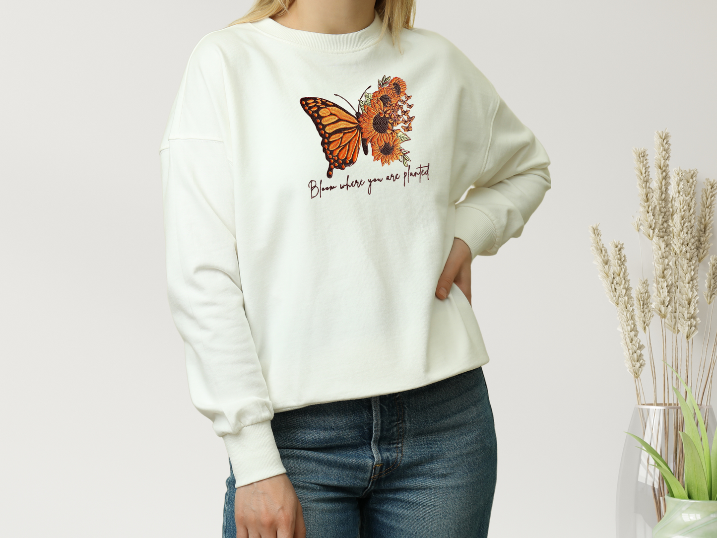 Bloom Where You Are Planted Embroidered Sweatshirt