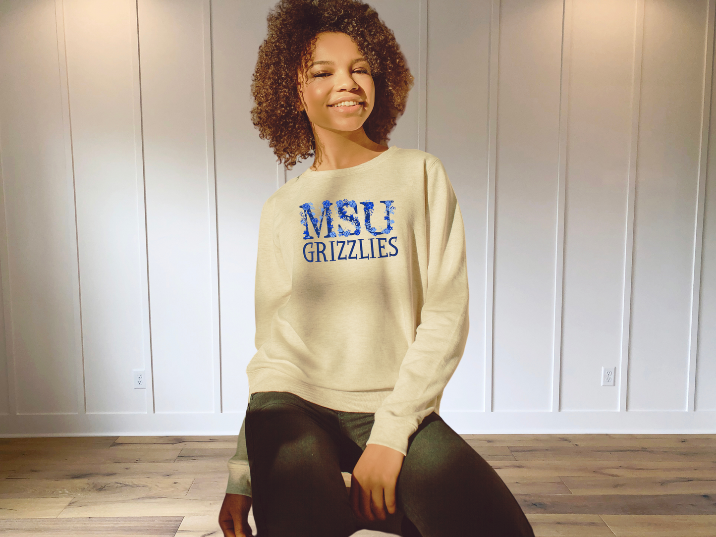 Custom College Floral Embroidered Sweatshirt, Crewneck University Sweatshirt