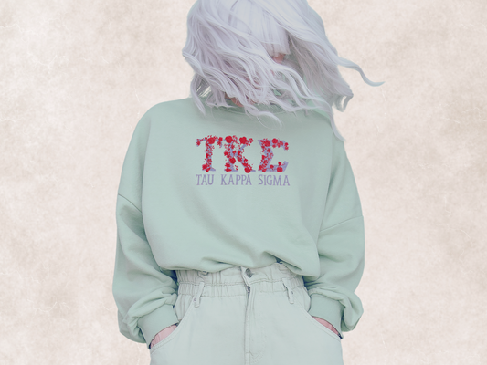 Custom Sorority Floral Greek Letter Embroidered Sweatshirt, Sorority Chapter Crewneck