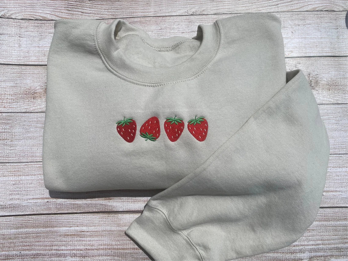 Embroidered Strawberry Sweatshirt, Custom Embroidered Sweatshirt