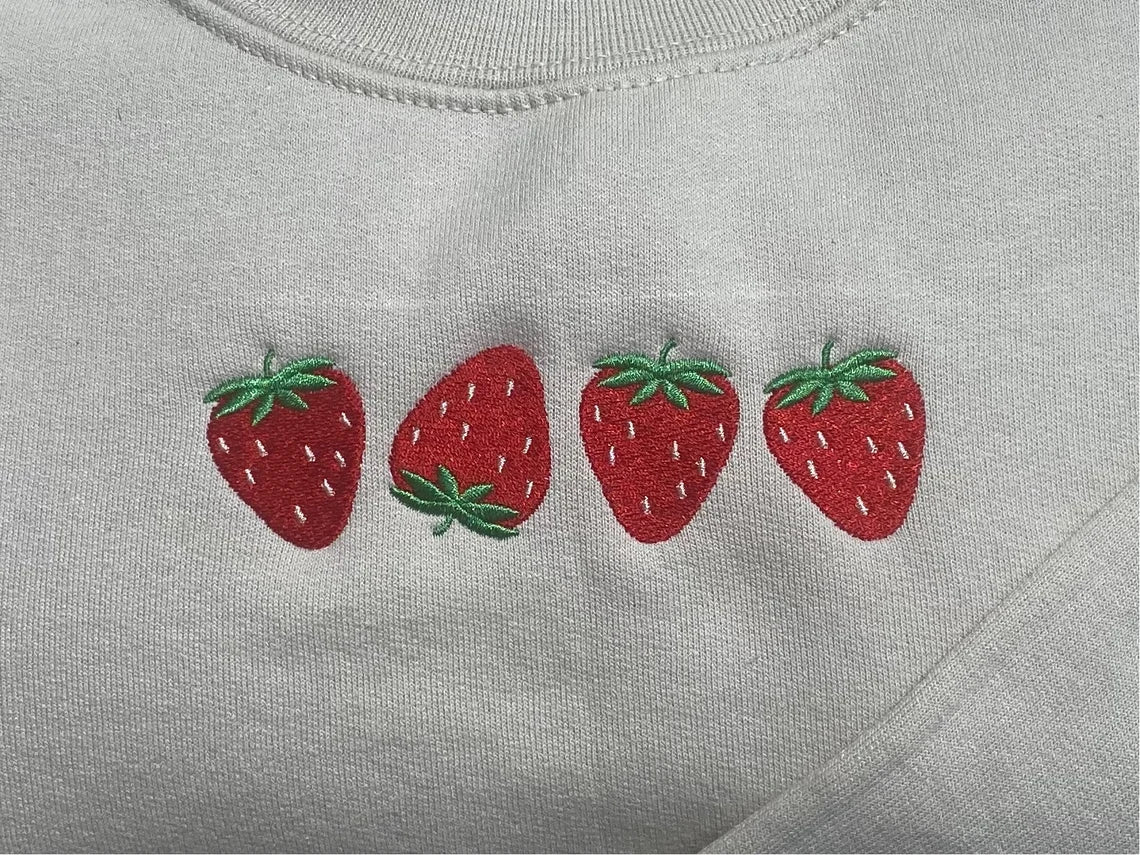 Embroidered Strawberry Sweatshirt, Custom Embroidered Sweatshirt
