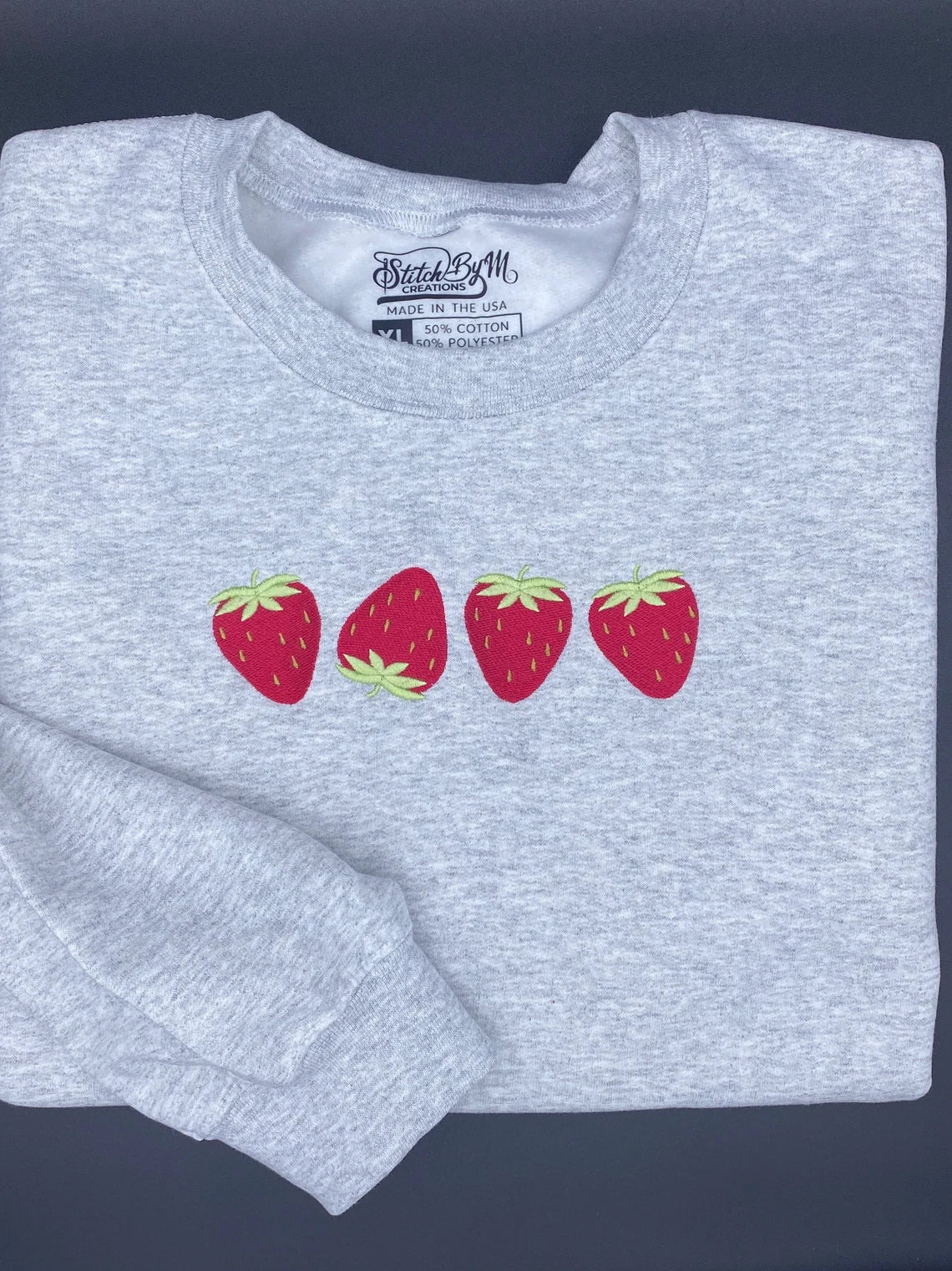 Embroidered Strawberry Sweatshirt, Custom Embroidered Sweatshirt