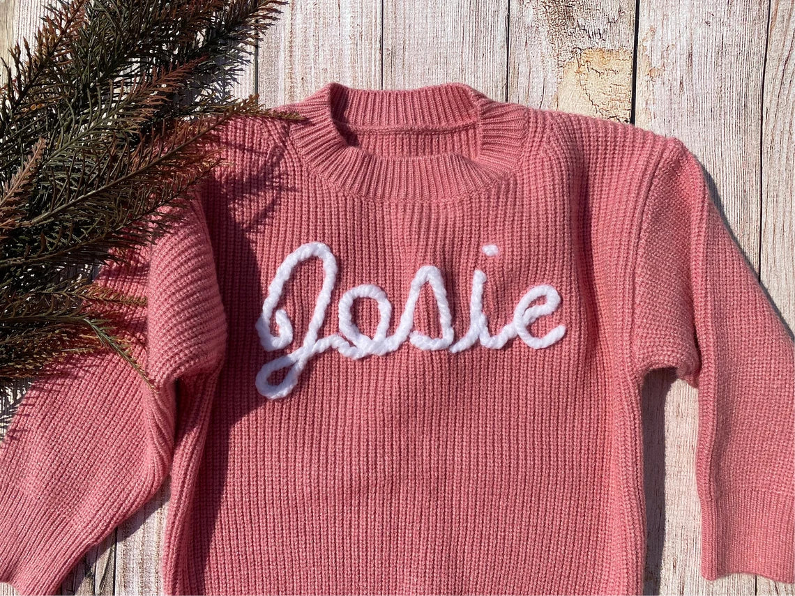 Embroidered Personalized Name Sweater for Babies, Toddlers, Kids, Children