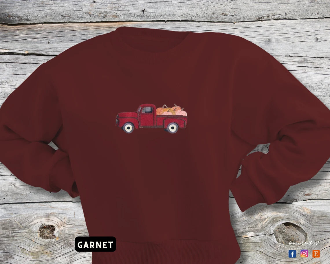 Embroidered Harvest Truck Sweatshirt, Custom Sweater