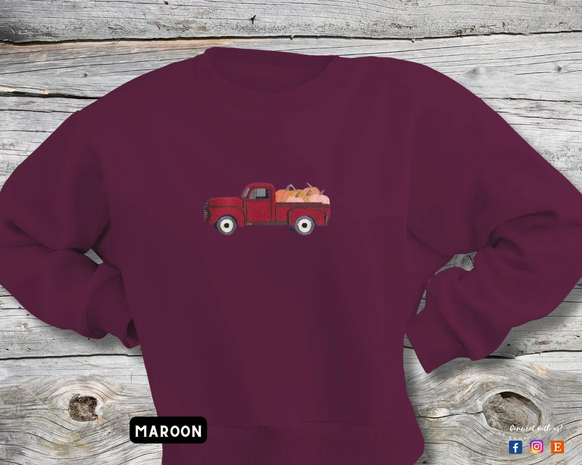 Embroidered Harvest Truck Sweatshirt, Custom Sweater