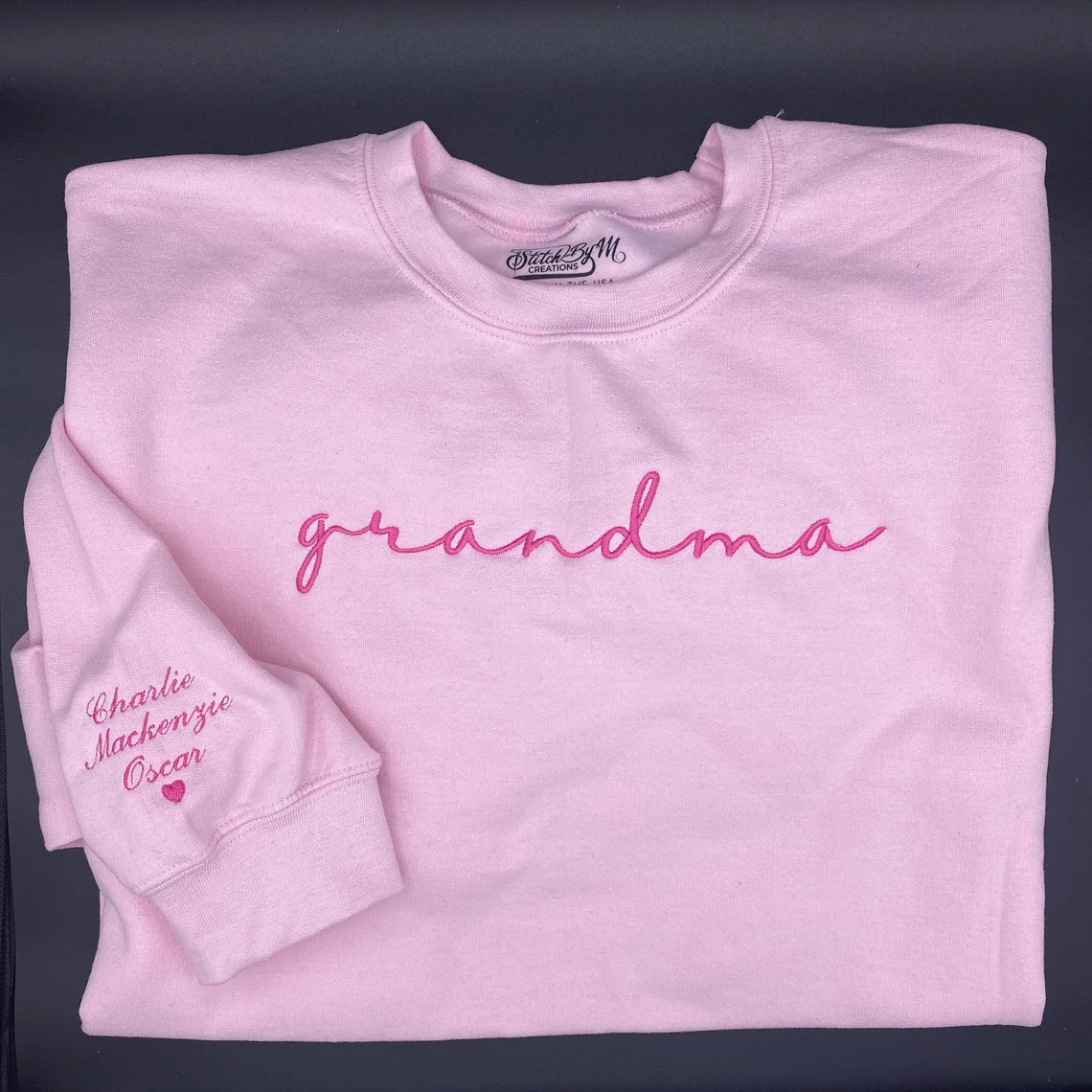 Grandma Embroidered Sweatshirt, Custom Shirt with Kids Names on the Sleeve