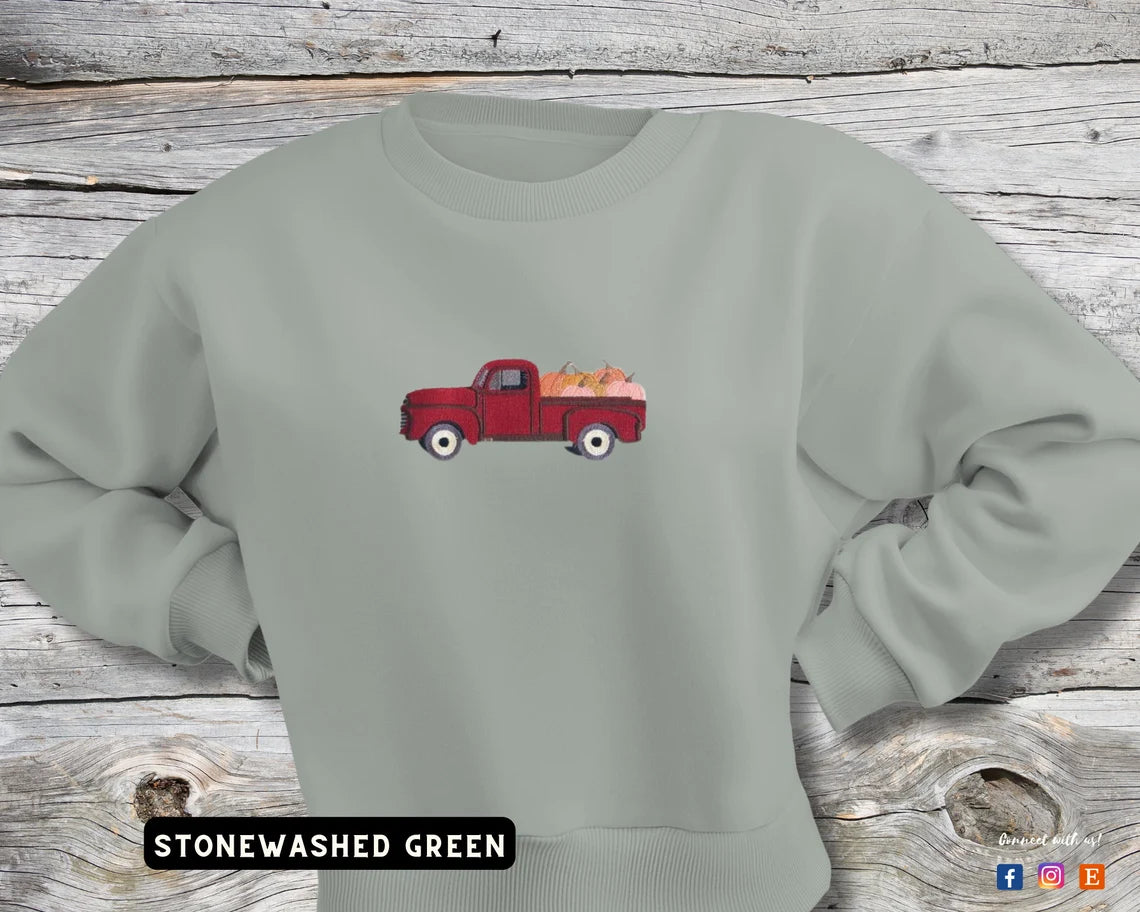 Embroidered Harvest Truck Sweatshirt, Custom Sweater