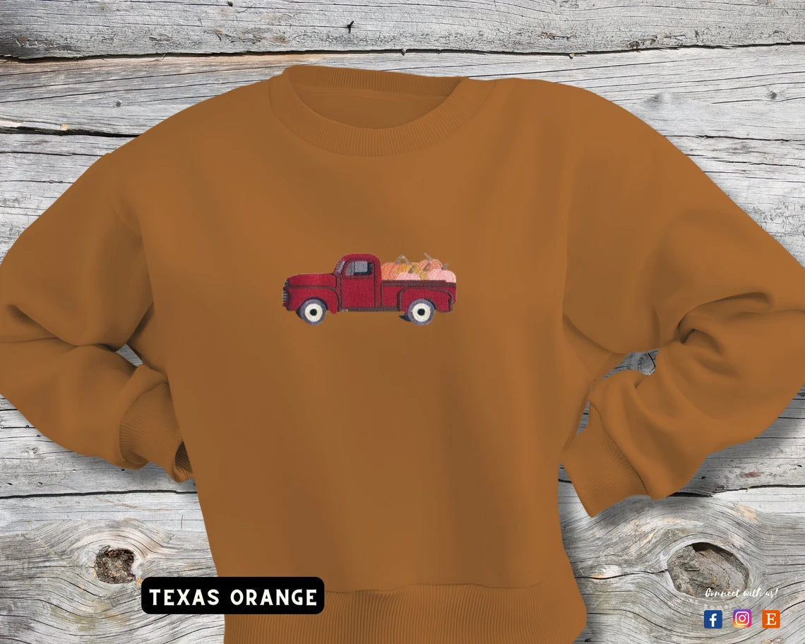 Embroidered Harvest Truck Sweatshirt, Custom Sweater