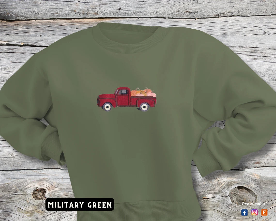 Embroidered Harvest Truck Sweatshirt, Custom Sweater