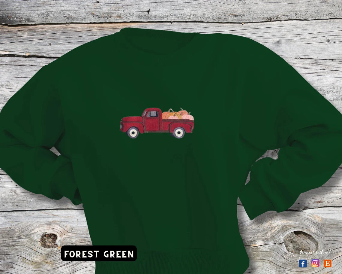 Embroidered Harvest Truck Sweatshirt, Custom Sweater