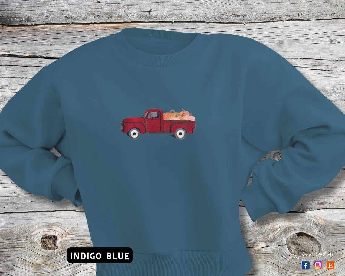 Embroidered Harvest Truck Sweatshirt, Custom Sweater
