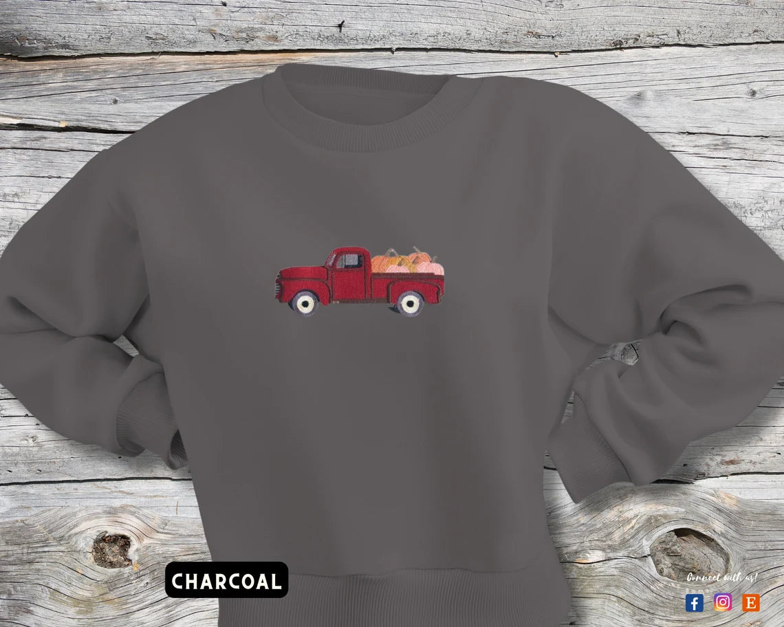 Embroidered Harvest Truck Sweatshirt, Custom Sweater