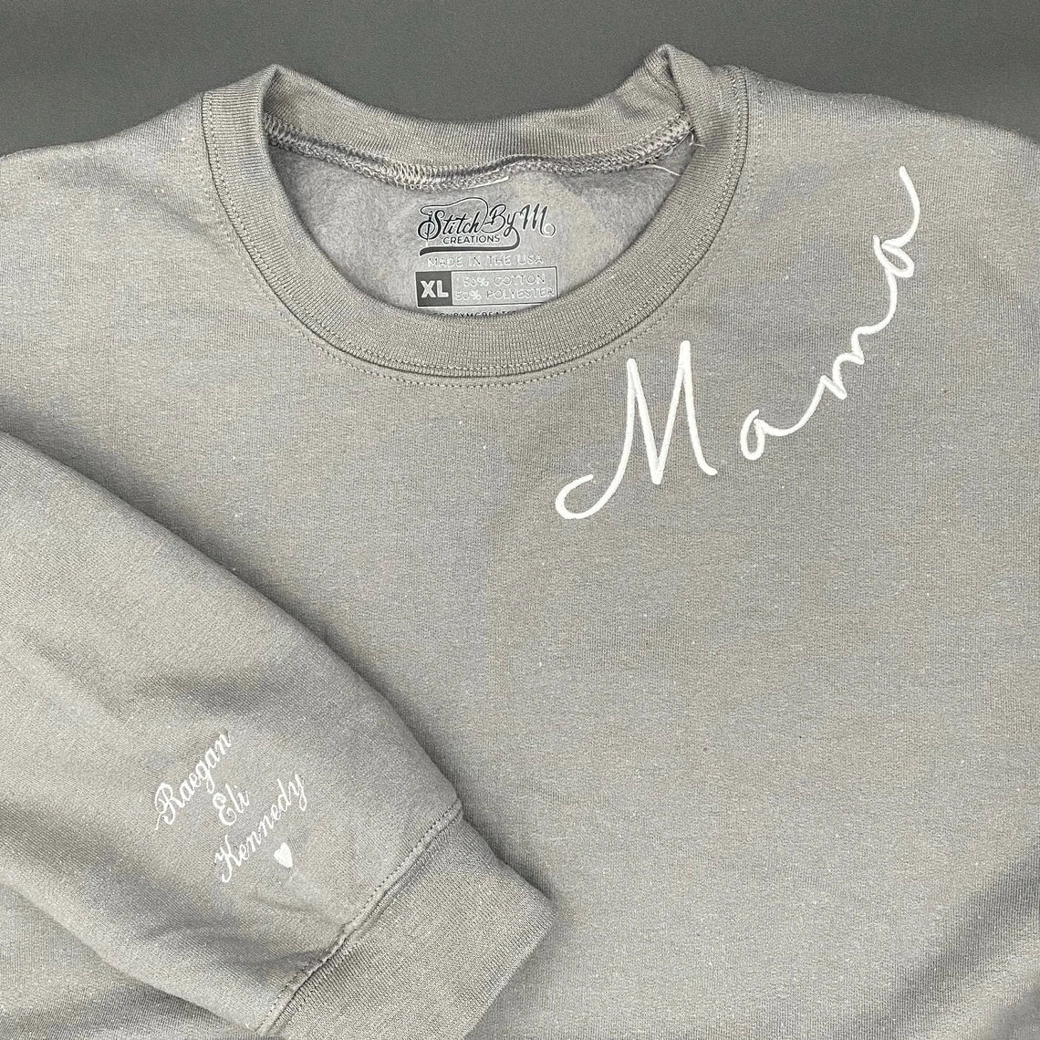 Mama Collar Sleeve Embroidered Sweatshirt