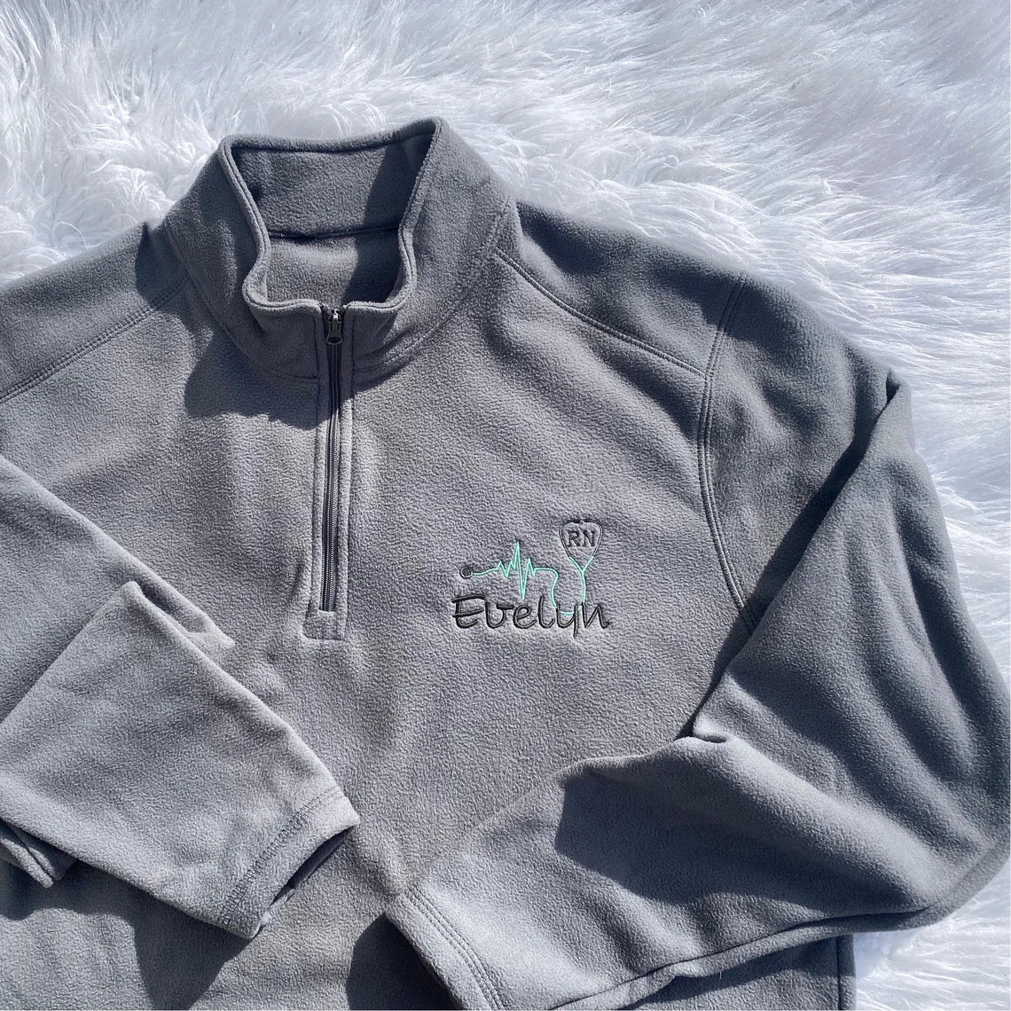 Embroidered Nurse 1/4 Zip Fleece, Eco-friendly Micro-lite Jacket, Doctor Heart, Personalized Recycled Polyester, Acronym Name, Gifts