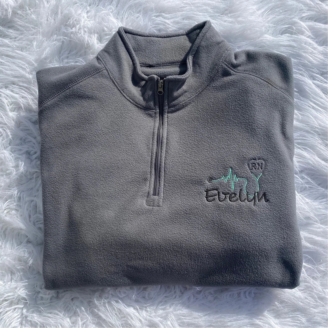 Embroidered Nurse 1/4 Zip Fleece, Eco-friendly Micro-lite Jacket, Doctor Heart, Personalized Recycled Polyester, Acronym Name, Gifts