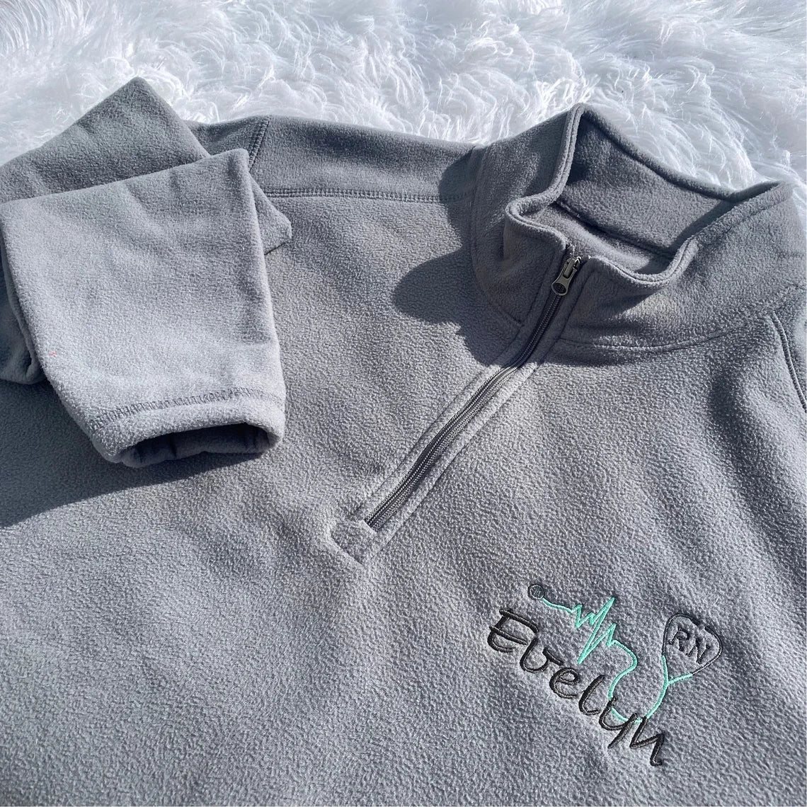 Embroidered Nurse 1/4 Zip Fleece, Eco-friendly Micro-lite Jacket, Doctor Heart, Personalized Recycled Polyester, Acronym Name, Gifts