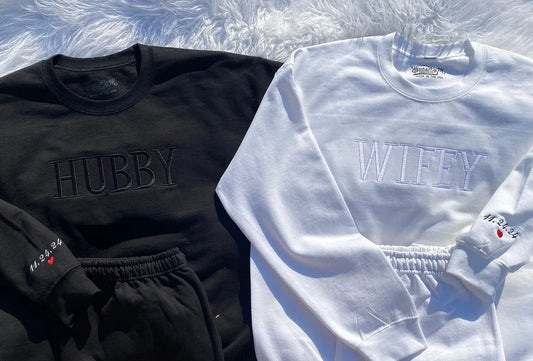 Wifey Hubby Bride Sweatshirt, Wedding Gift, Embroidered Crewneck, Custom, Engagement