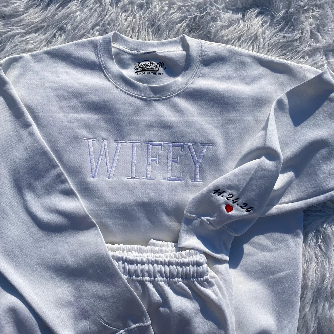 Wifey Hubby Bride Sweatshirt, Wedding Gift, Embroidered Crewneck, Custom, Engagement