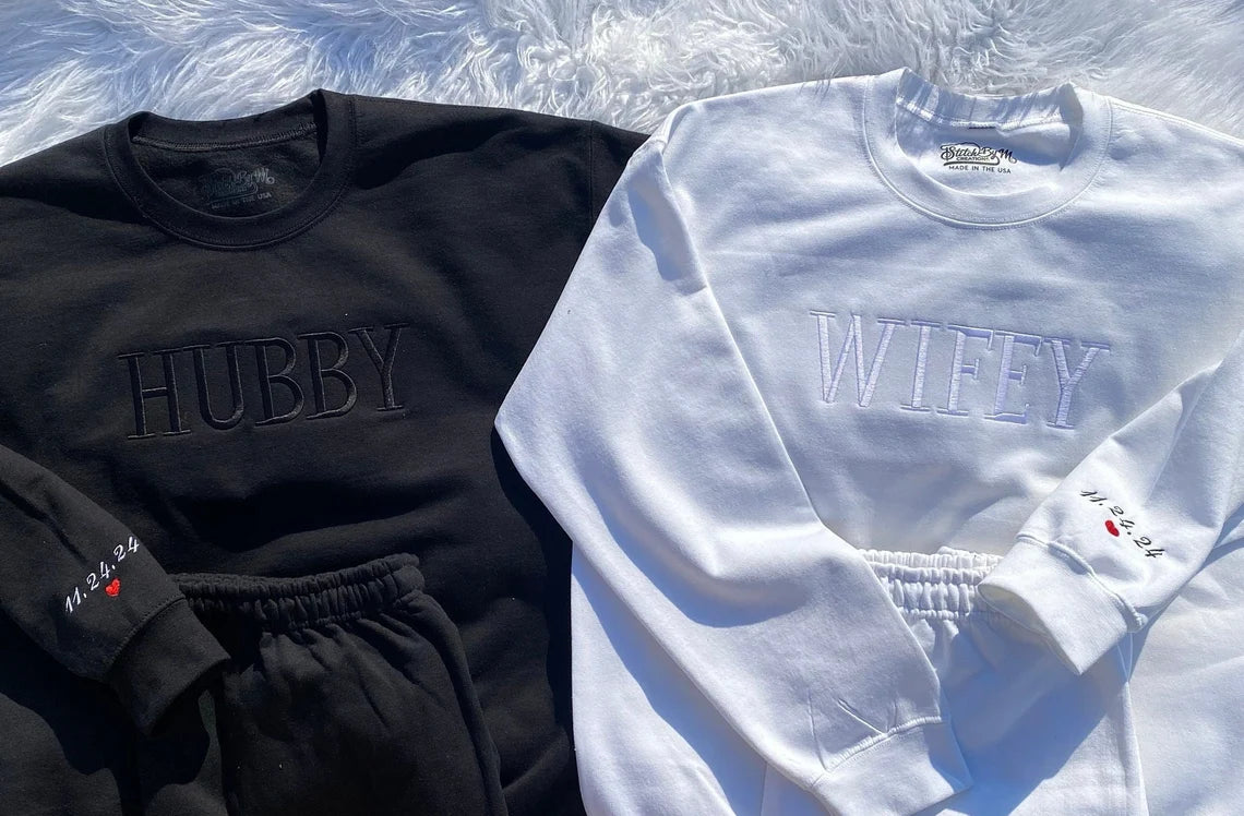 Wifey Hubby Bride Sweatshirt, Wedding Gift, Embroidered Crewneck, Custom, Engagement