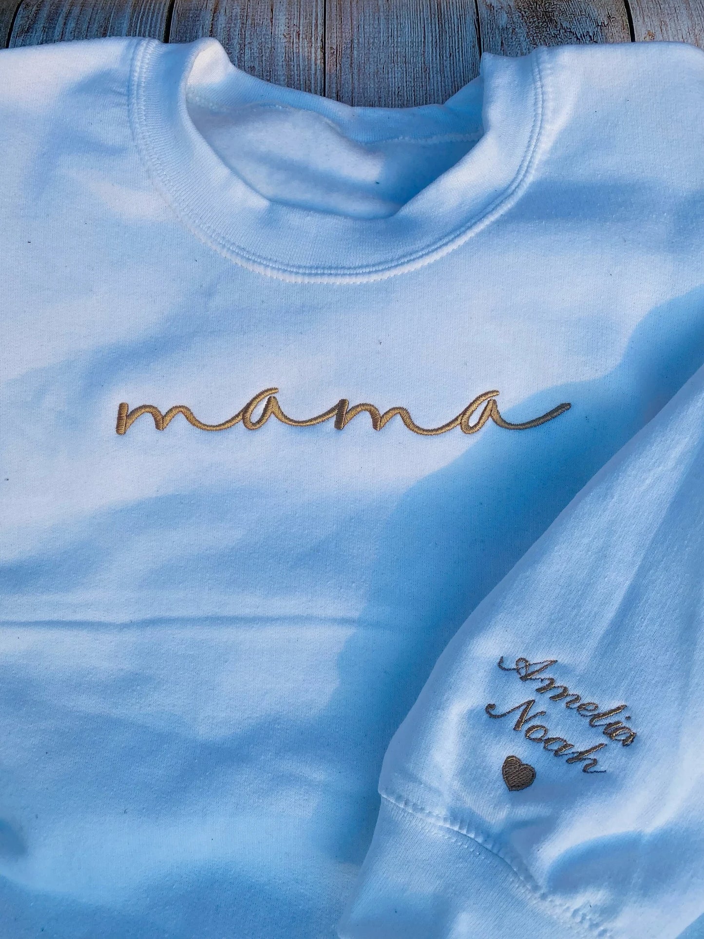 Mama Embroidered Sweatshirt, Custom Mama Shirt With Names, Heart On Sleeve