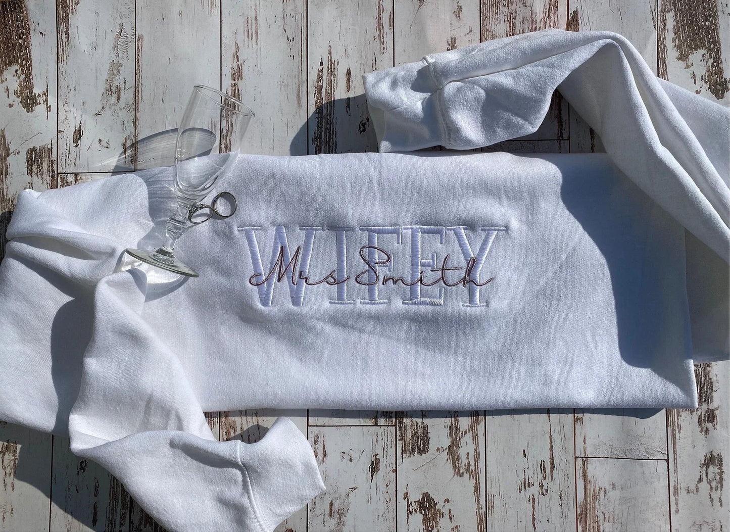 Embroidered Wifey Sweatshirt, Bride, Engagement Sweatshirt, Bridal Sweatshirt
