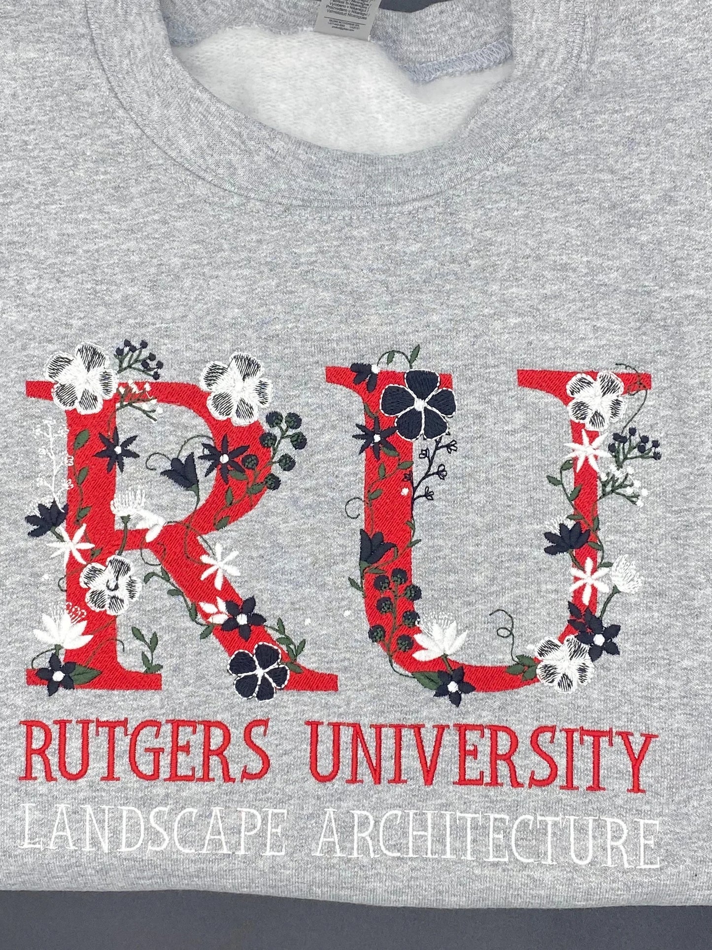 Custom College Floral Embroidered Sweatshirt, Crewneck University Sweatshirt