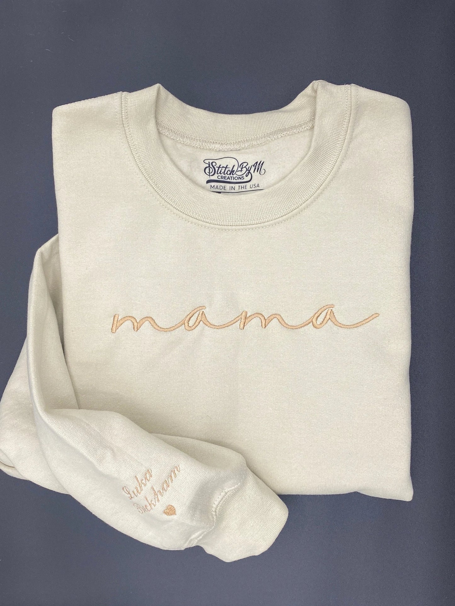 Mama Embroidered Sweatshirt, Custom Mama Shirt With Names, Heart On Sleeve