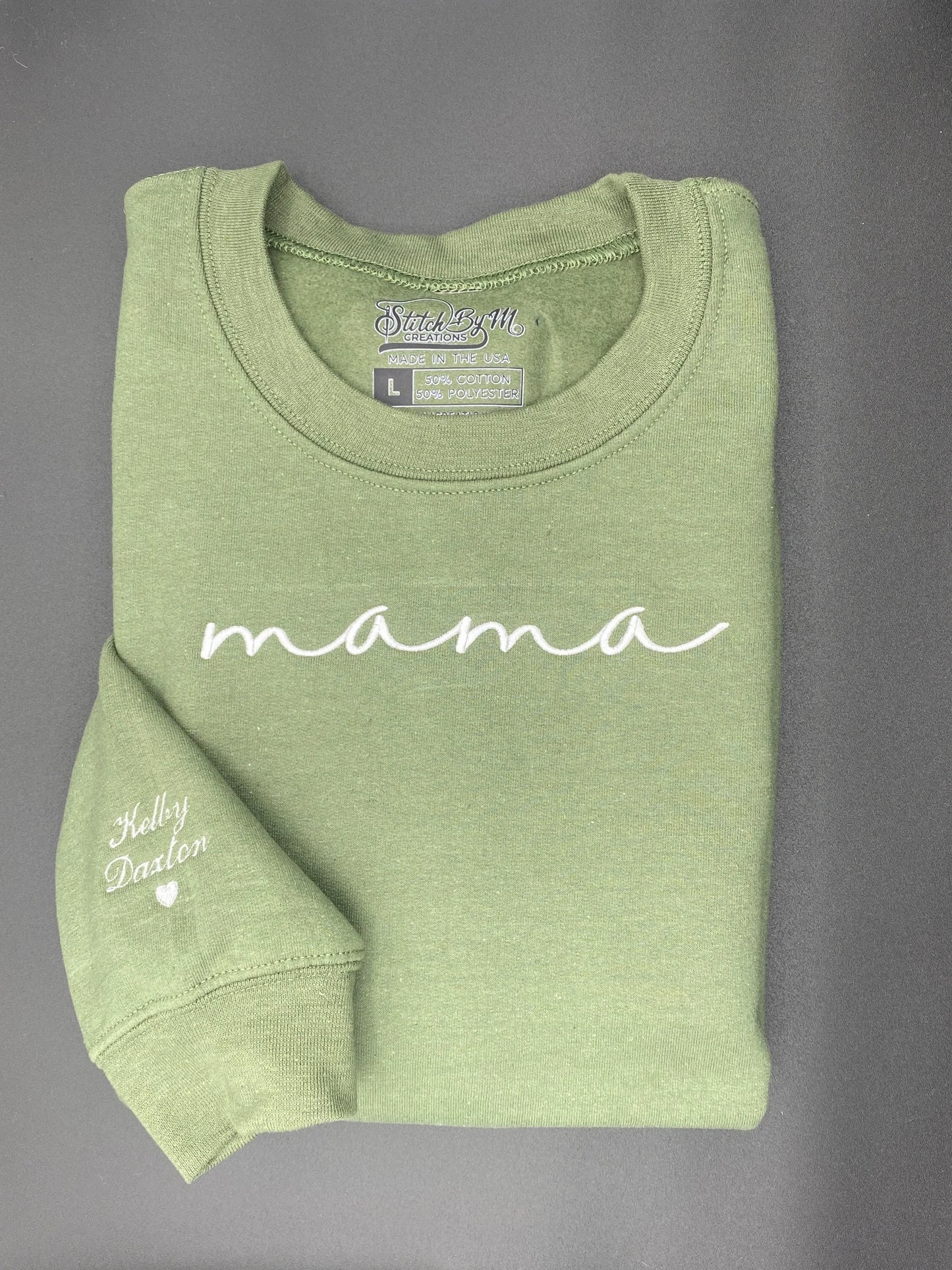 Mama Embroidered Sweatshirt, Custom Mama Shirt With Names, Heart On Sleeve