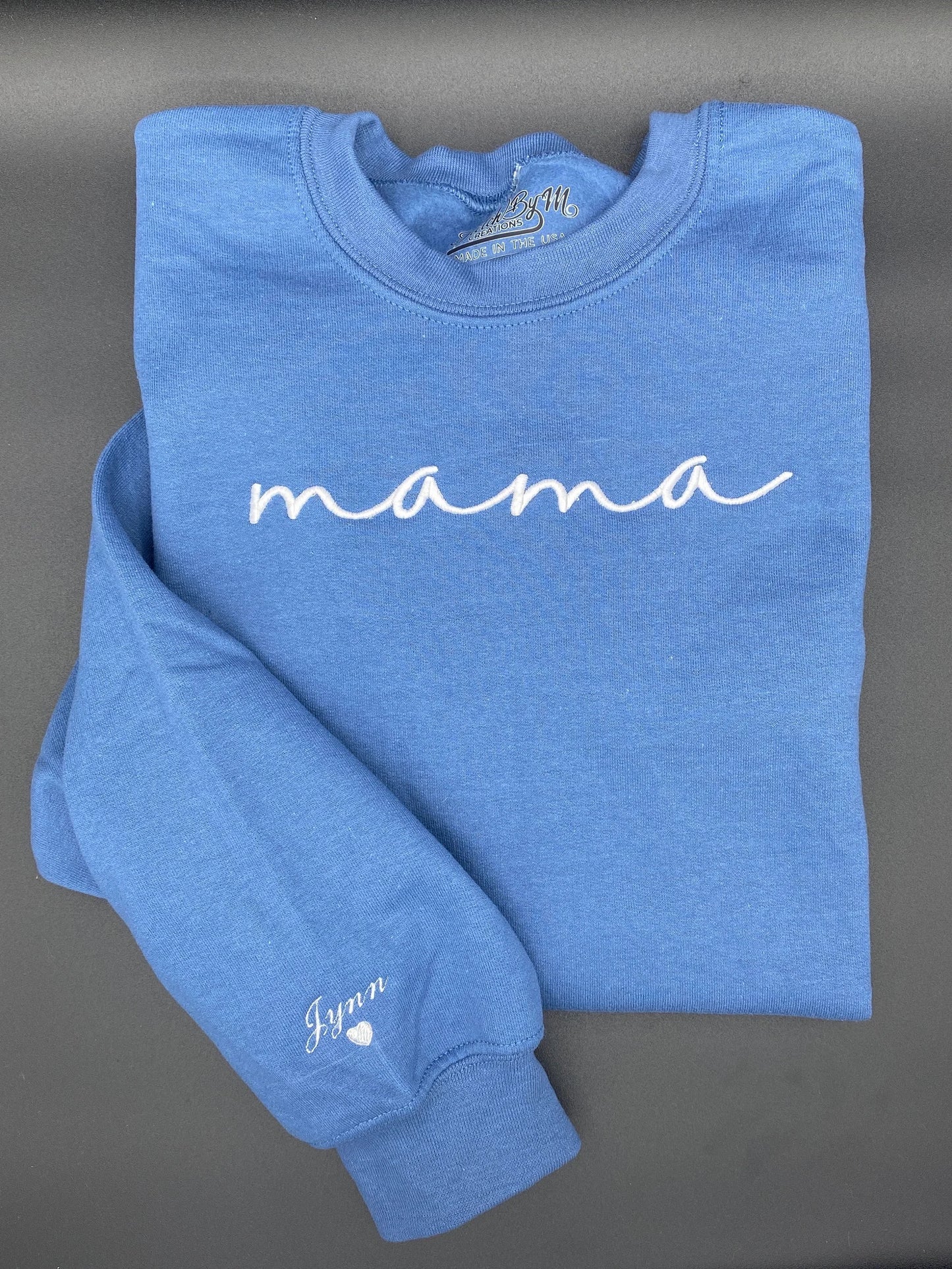Mama Embroidered Sweatshirt, Custom Mama Shirt With Names, Heart On Sleeve