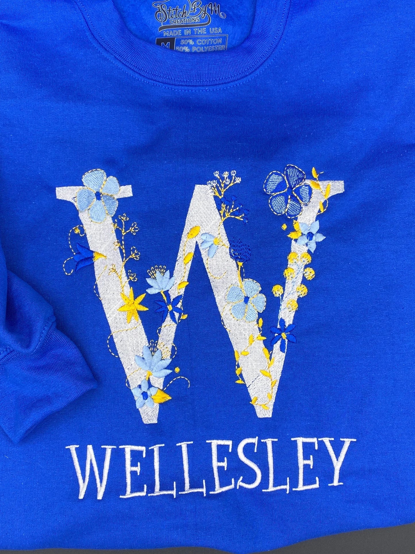 Custom College Floral Embroidered Sweatshirt, Crewneck University Sweatshirt