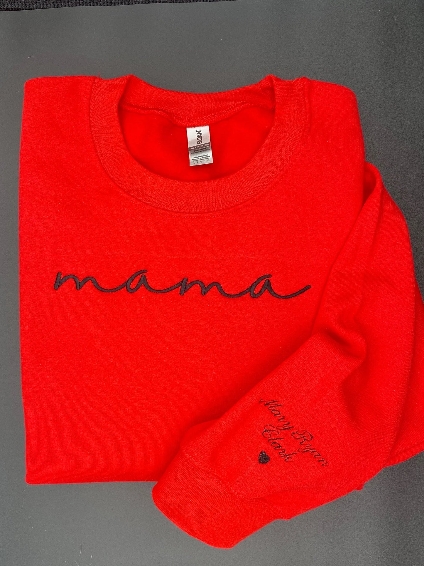 Mama Embroidered Sweatshirt, Custom Mama Shirt With Names, Heart On Sleeve
