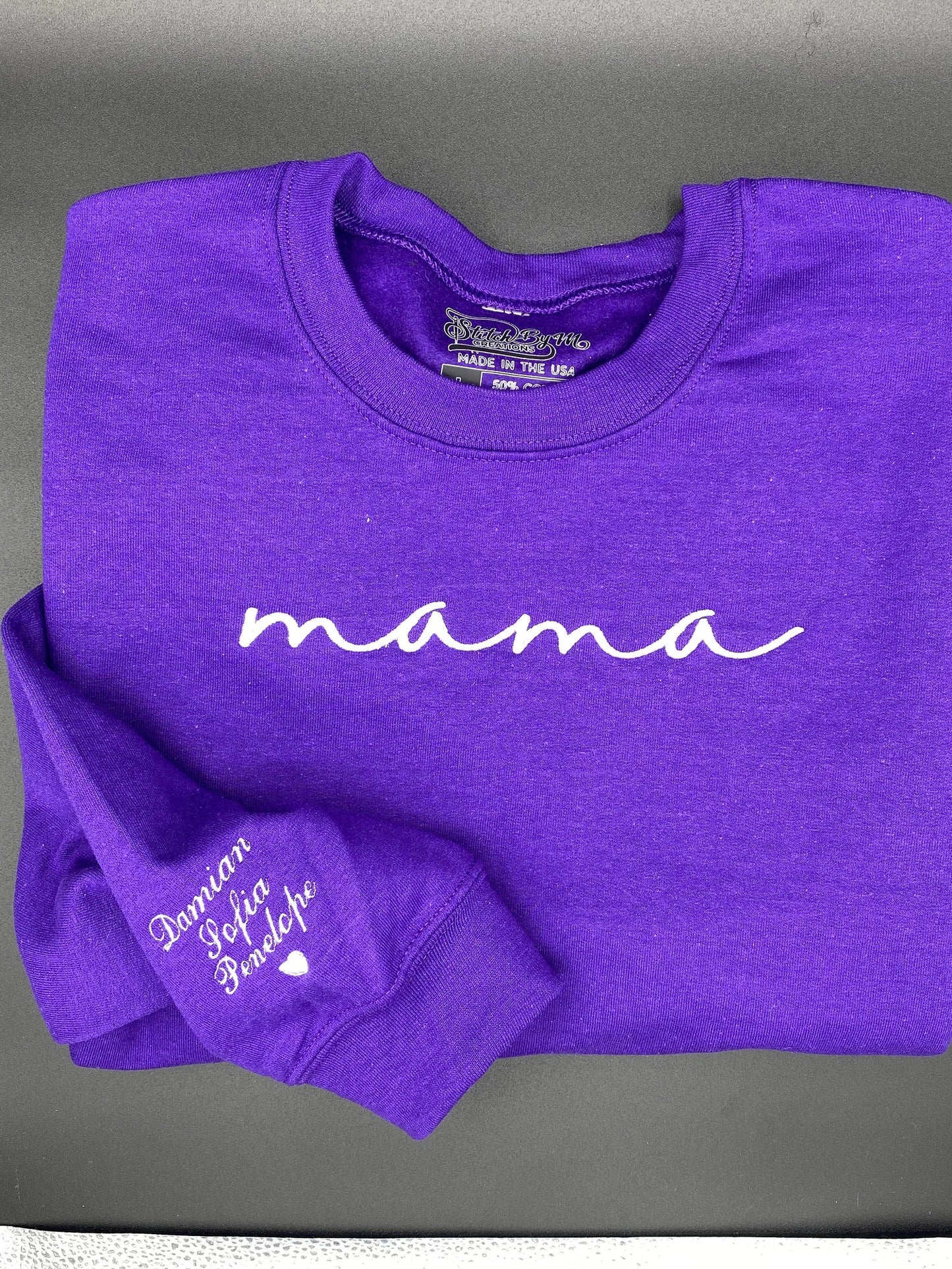 Mama Embroidered Sweatshirt, Custom Mama Shirt With Names, Heart On Sleeve
