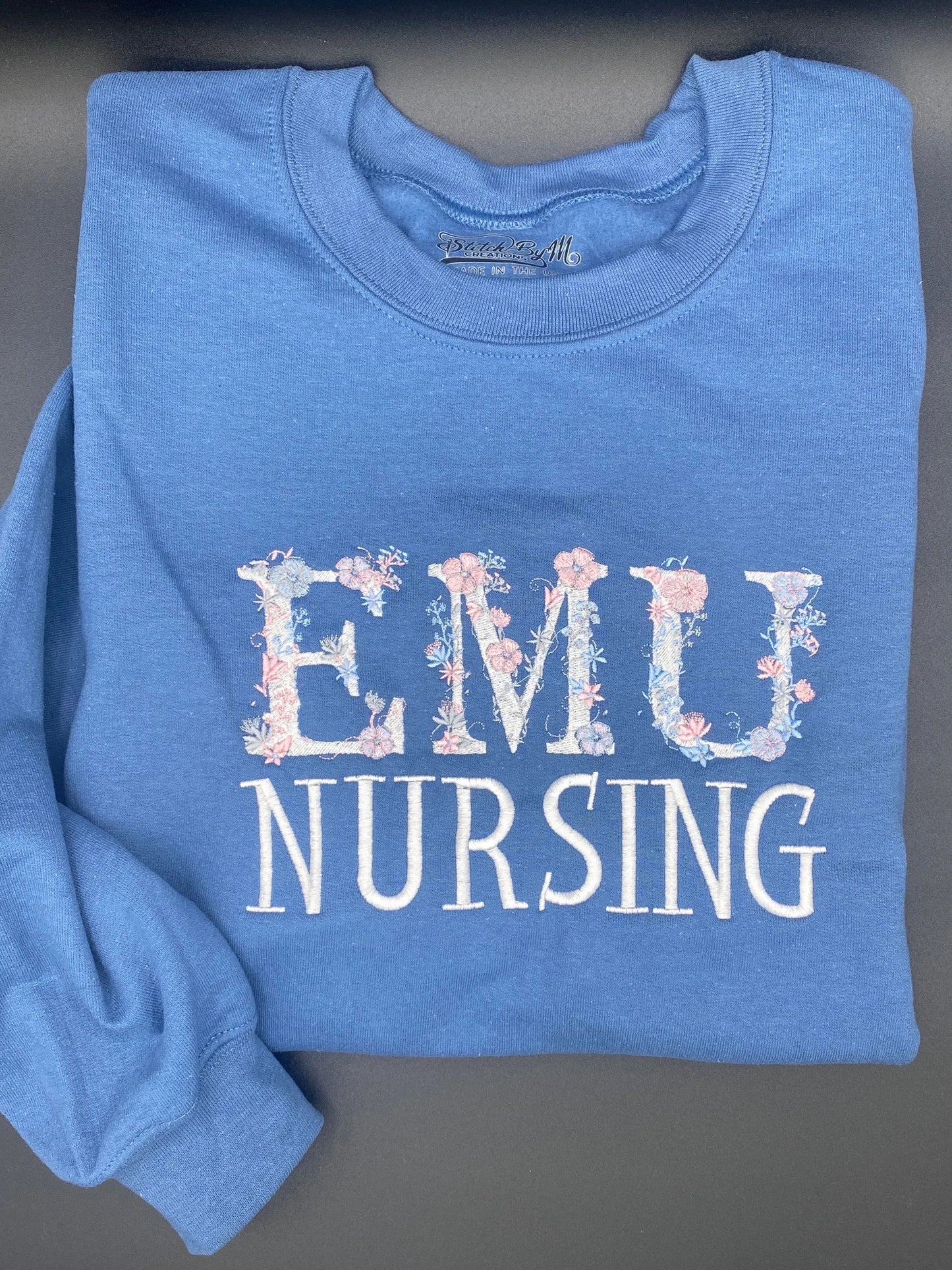 Custom College Floral Embroidered Sweatshirt, Crewneck University Sweatshirt