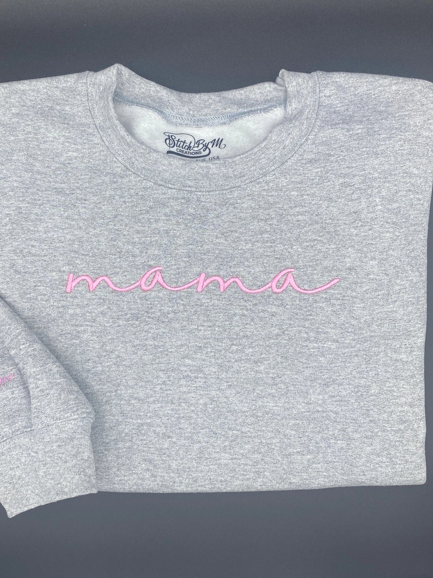 Mama Embroidered Sweatshirt, Custom Mama Shirt With Names, Heart On Sleeve