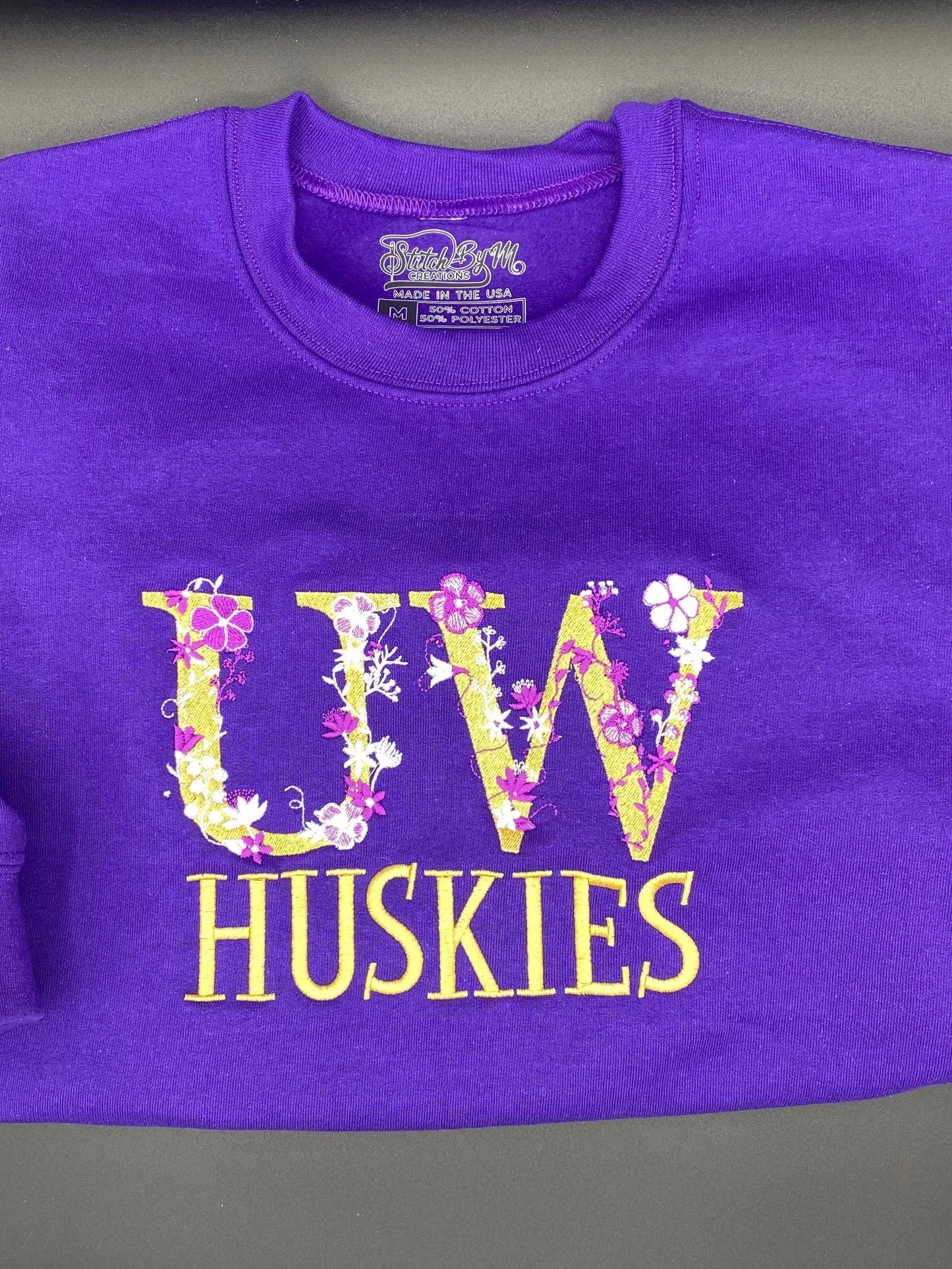 Custom College Floral Embroidered Sweatshirt, Crewneck University Sweatshirt