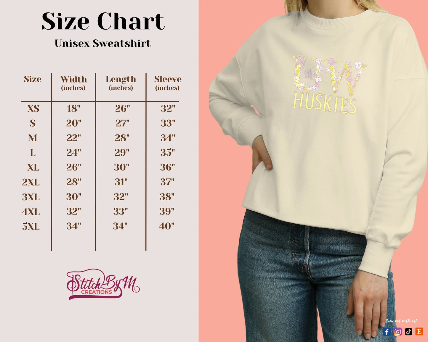 Custom College Floral Embroidered Sweatshirt, Crewneck University Sweatshirt