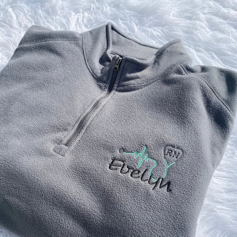 Embroidered Nurse 1/4 Zip Fleece, Eco-friendly Micro-lite Jacket, Doctor Heart, Personalized Recycled Polyester, Acronym Name, Gifts
