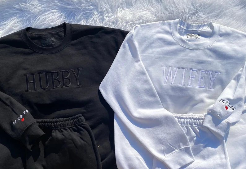 Wifey Hubby Bride Sweatshirt, Wedding Gift, Embroidered Crewneck, Custom, Engagement